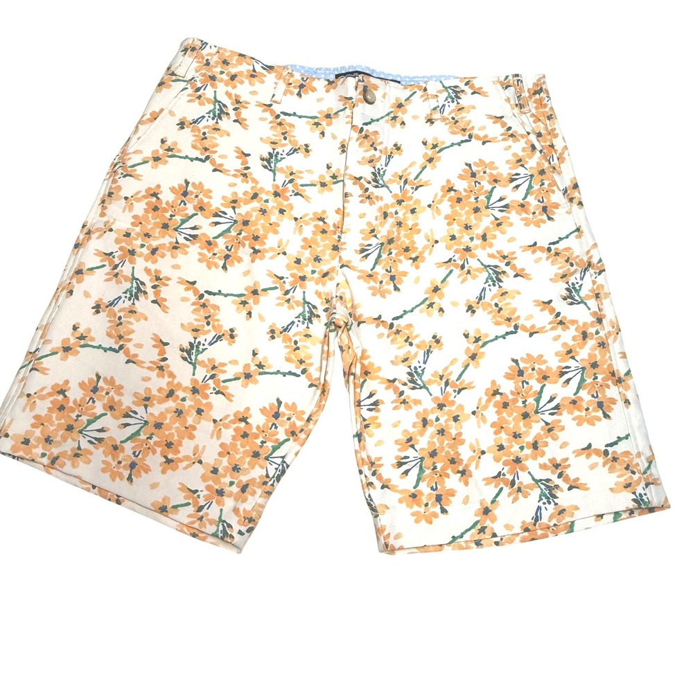 NWOT Old Bull Lee Mens Orange Floral Cotton Bamboo Shorts‎ Floral Summer Preppy